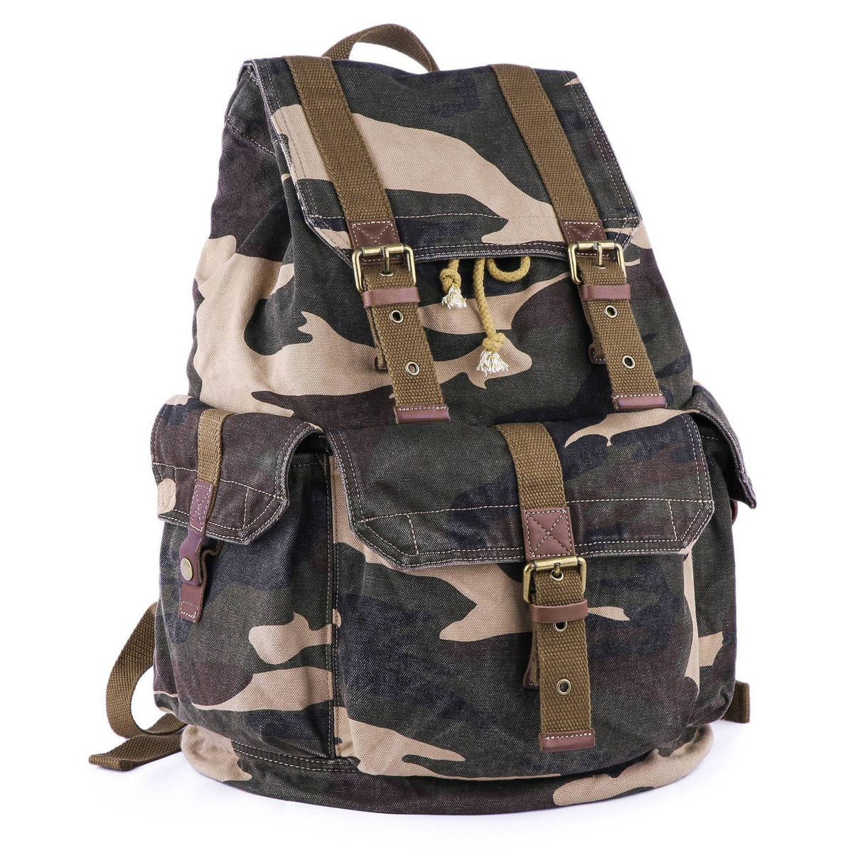 Sac à Dos Gootium Canvas Vintage 30L - Rucksack Toile Coton Et Cuir Pour Voyage Et Outdoor