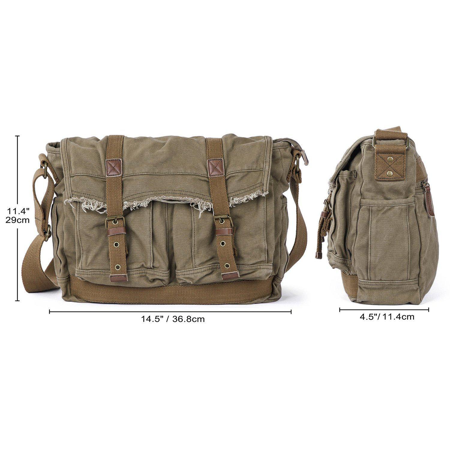 Army Style Canvas Messenger Shoulder Bag - Canvas Bag Leather Bag