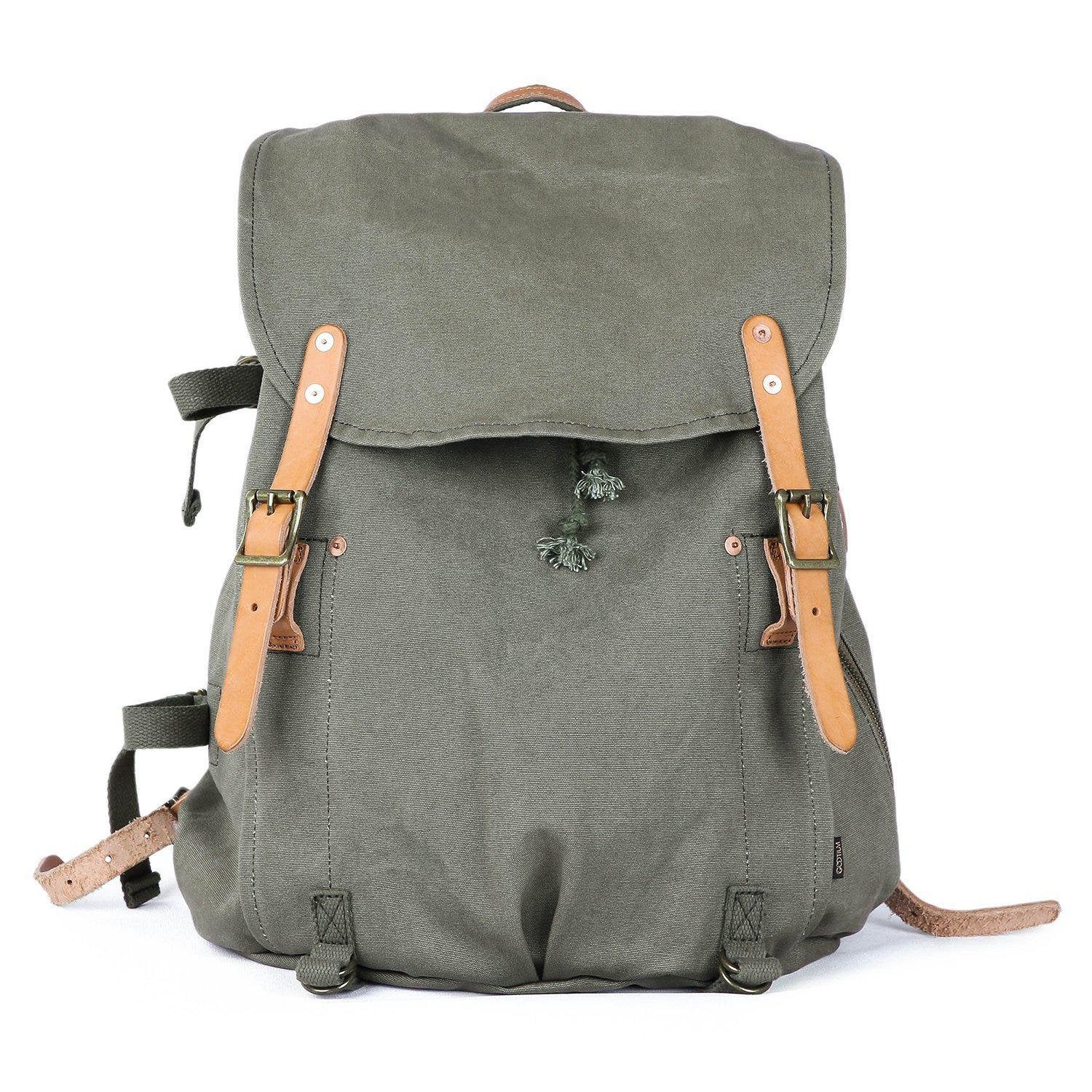 canvas and leather military backpack Full Grain | Brass Hardware Dark grey StS Ranchwear Green/Brown Military Canvas