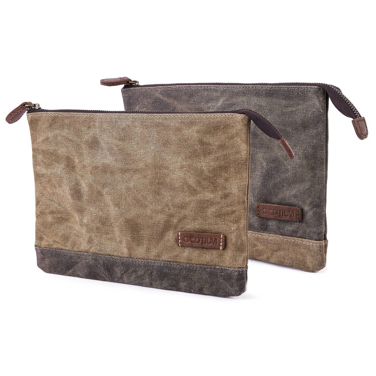 Waxed Canvas Zipper Pouch Set — Travel Organiser 2pk - Gootium